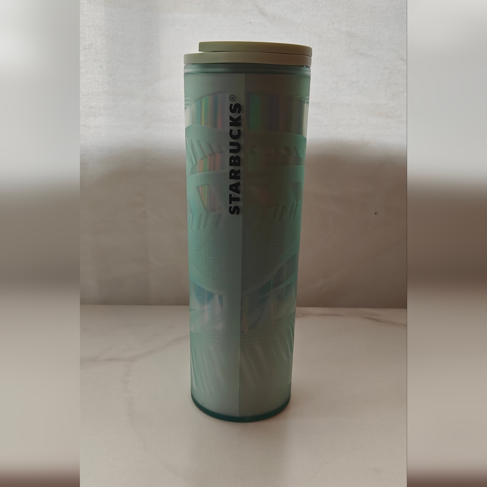 NWT Starbucks 16oz Hot/Cold Sip Lid Tumbler | Mint Holographic Ribbons